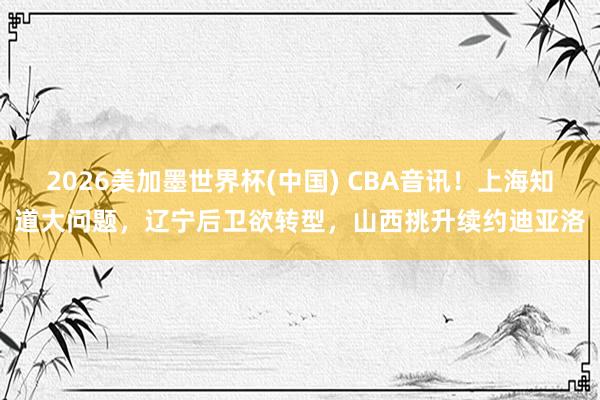 2026美加墨世界杯(中国) CBA音讯！上海知道大问题，辽宁后卫欲转型，山西挑升续约迪亚洛