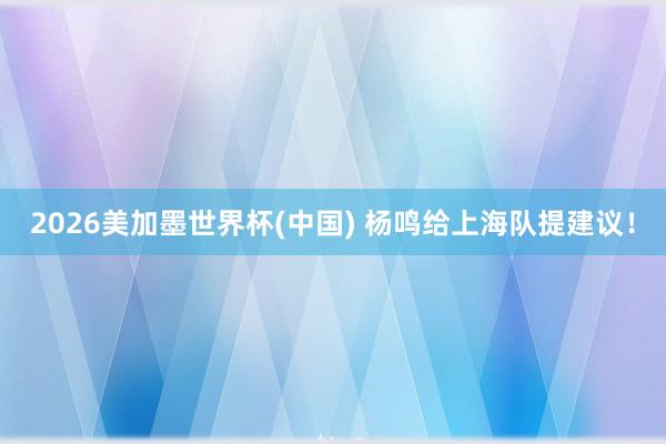 2026美加墨世界杯(中国) 杨鸣给上海队提建议！
