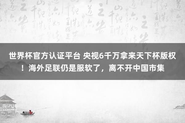 世界杯官方认证平台 央视6千万拿来天下杯版权！海外足联仍是服软了，离不开中国市集