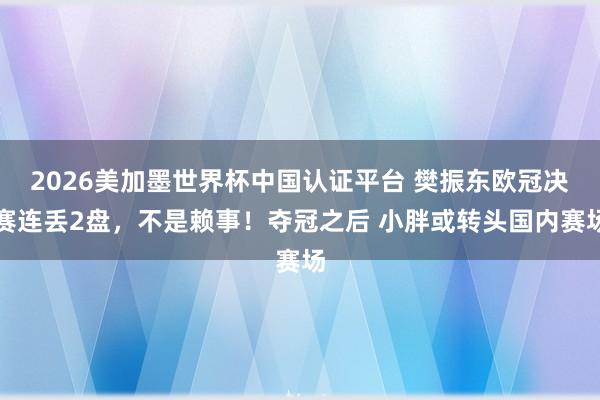 2026美加墨世界杯中国认证平台 樊振东欧冠决赛连丢2盘，不是赖事！夺冠之后 小胖或转头国内赛场