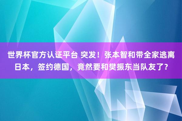 世界杯官方认证平台 突发！张本智和带全家逃离日本，签约德国，竟然要和樊振东当队友了？