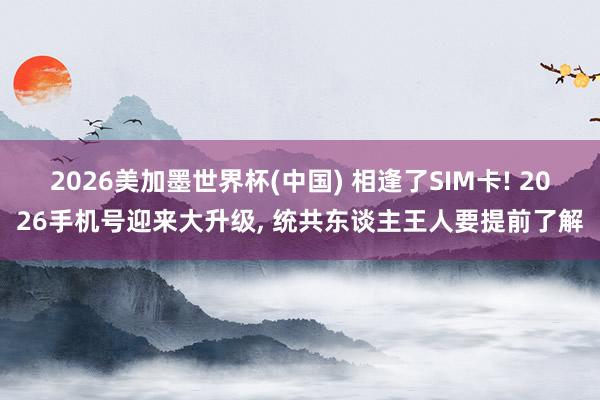 2026美加墨世界杯(中国) 相逢了SIM卡! 2026手机号迎来大升级， 统共东谈主王人要提前了解