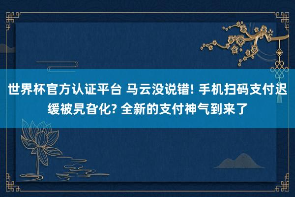 世界杯官方认证平台 马云没说错! 手机扫码支付迟缓被旯旮化? 全新的支付神气到来了