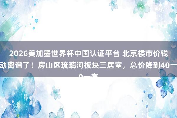 2026美加墨世界杯中国认证平台 北京楼市价钱启动离谱了！房山区琉璃河板块三居室，总价降到40一套