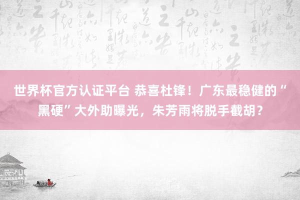 世界杯官方认证平台 恭喜杜锋！广东最稳健的“黑硬”大外助曝光，朱芳雨将脱手截胡？