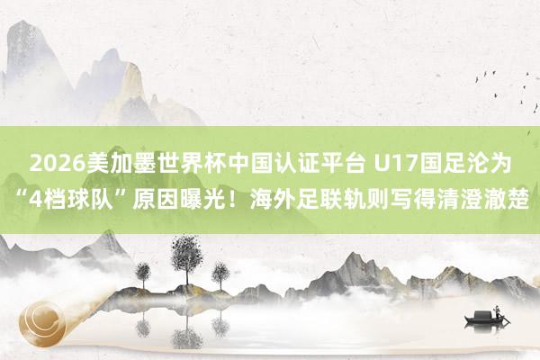 2026美加墨世界杯中国认证平台 U17国足沦为“4档球队”原因曝光！海外足联轨则写得清澄澈楚