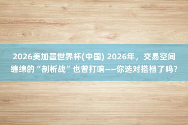 2026美加墨世界杯(中国) 2026年，交易空间缠绵的“剖析战”也曾打响——你选对搭档了吗？