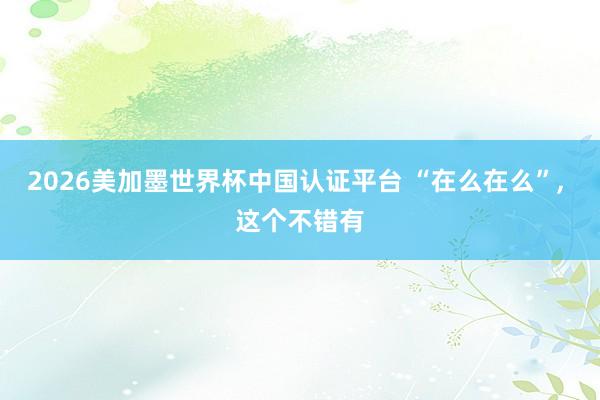 2026美加墨世界杯中国认证平台 “在么在么”， 这个不错有