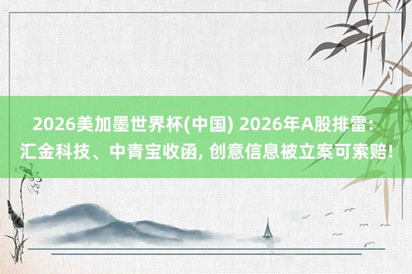 2026美加墨世界杯(中国) 2026年A股排雷: 汇金科技、中青宝收函， 创意信息被立案可索赔!