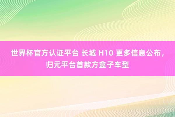世界杯官方认证平台 长城 H10 更多信息公布，归元平台首款方盒子车型