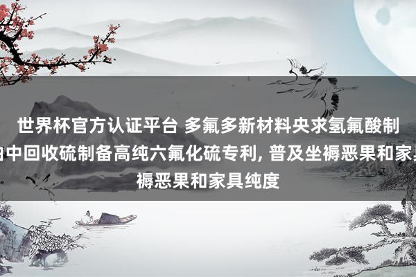 世界杯官方认证平台 多氟多新材料央求氢氟酸制备经由中回收硫制备高纯六氟化硫专利， 普及坐褥恶果和家具纯度