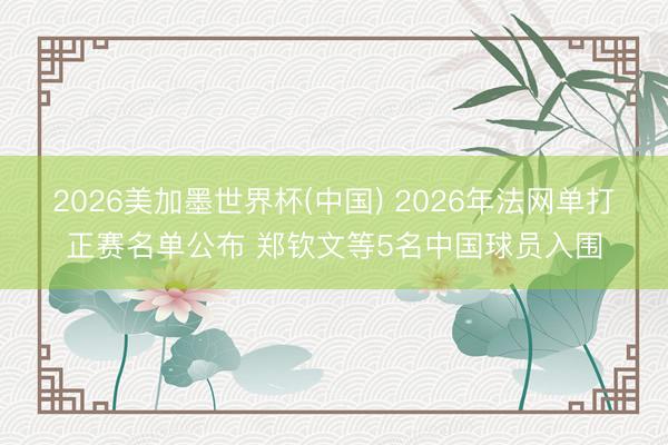 2026美加墨世界杯(中国) 2026年法网单打正赛名单公布 郑钦文等5名中国球员入围