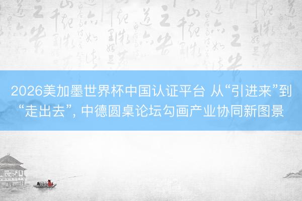 2026美加墨世界杯中国认证平台 从“引进来”到“走出去”， 中德圆桌论坛勾画产业协同新图景